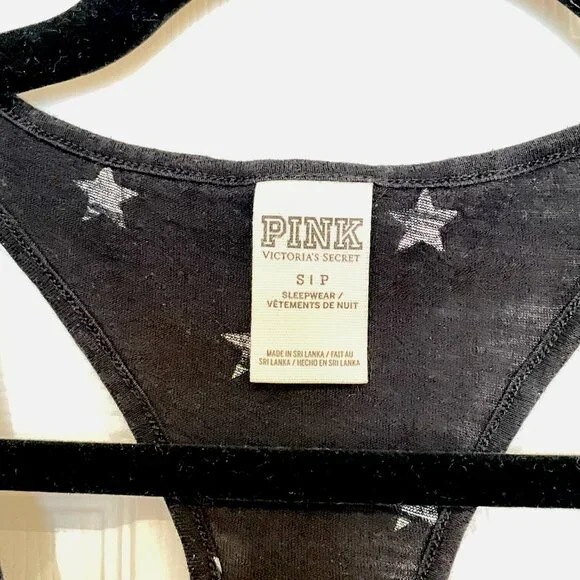 Cute Victoria's Secret Pink Black Distressed Gray Star Print Racerback Tank - Picture 3 of 5